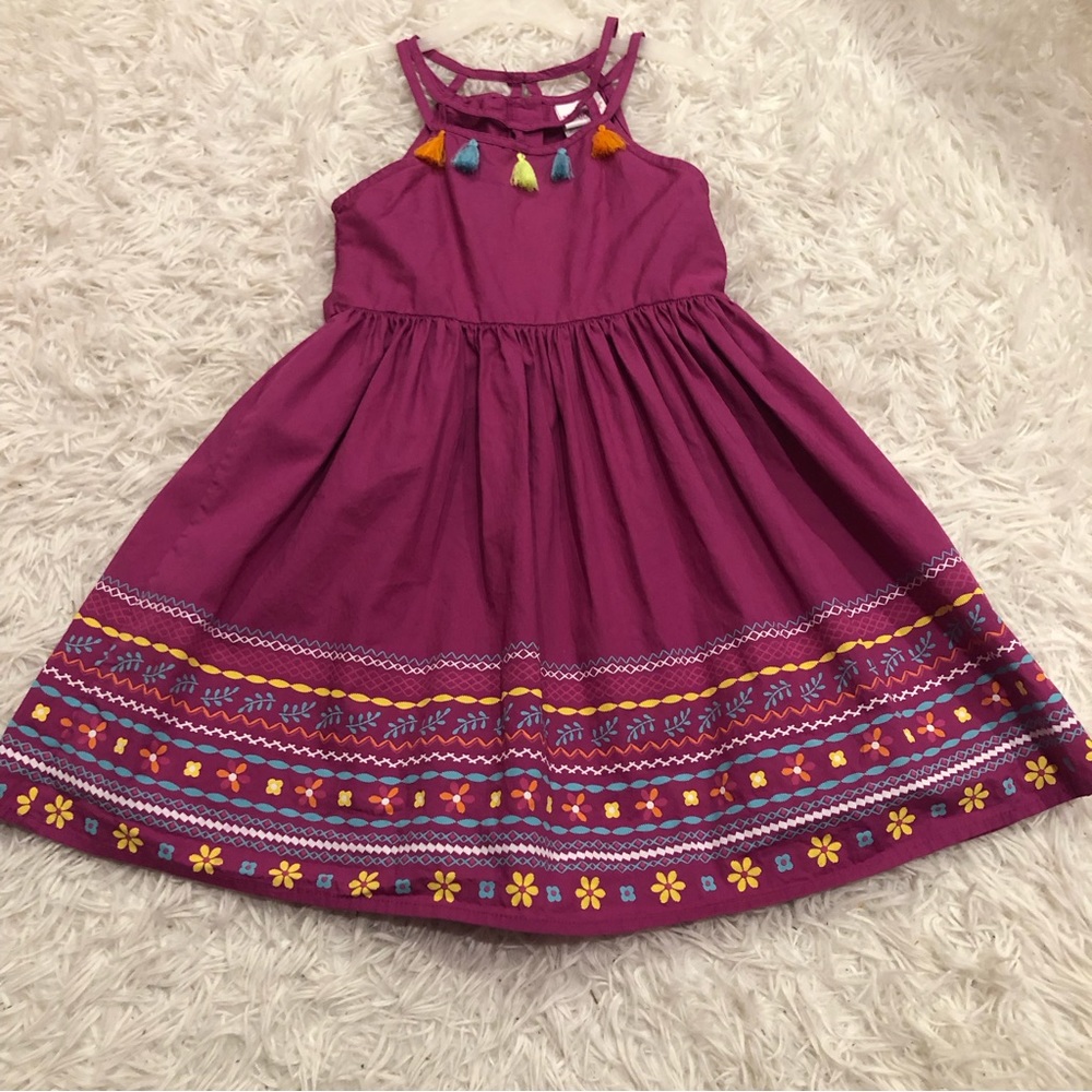 Nannette Floral Sleeveless Purple Yellow Dress Tassels Girls Size 6